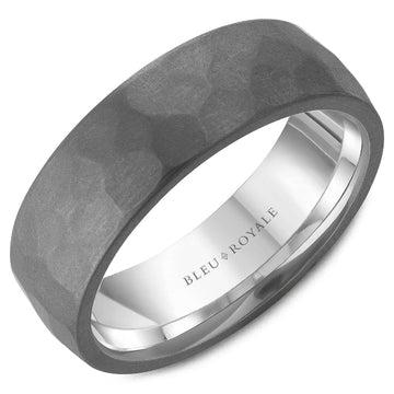 Crown Ring Bleu Royale Tantalum & Precious 7mm White Gold Frosted Hammered Top Wedding Band