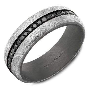 Crown Ring Bleu Royale Tantalum & Precious 7mm White Gold & Grey with Black Rhodium on Setting Wedding Band