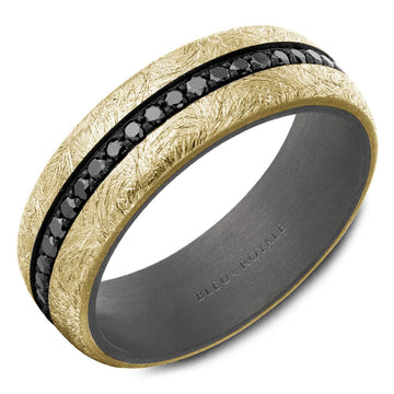 Crown Ring Bleu Royale Tantalum & Precious 7mm Yellow Gold & Grey with Black Rhodium on Setting Wedding Band