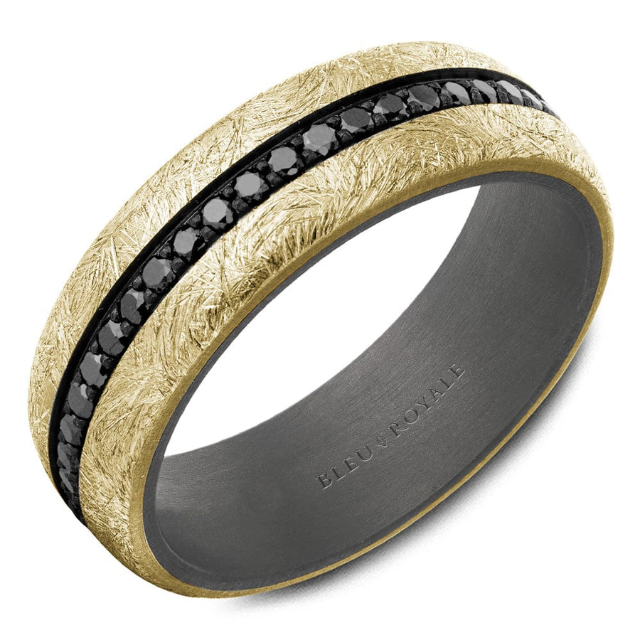 Crown Ring Bleu Royale Tantalum & Precious 7mm Yellow Gold & Grey with Black Rhodium on Setting Wedding Band