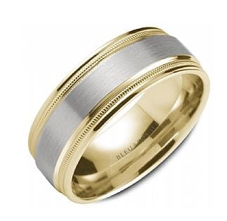 Crown Ring Jewellery - Band - Plain Blue Royale 14K Two Tone Brushed Center Millgrain Stepped Rims Band