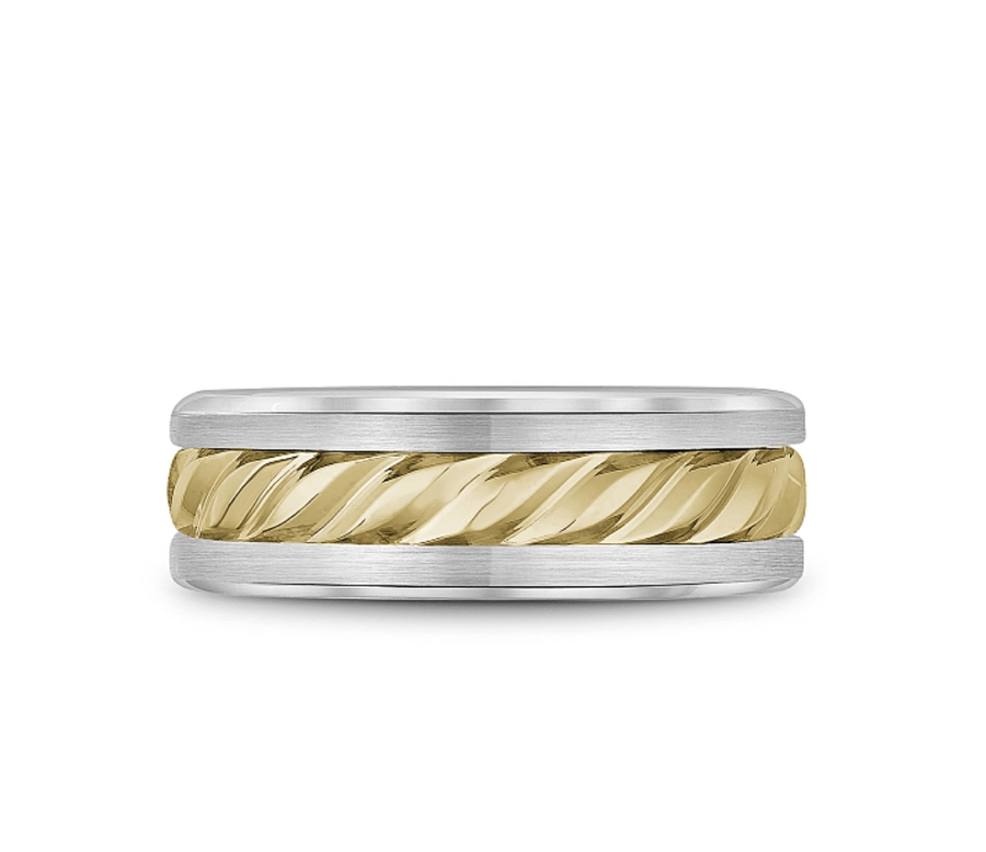 Crown Ring Jewellery - Band - Plain Blue Royale 14k Yellow and White Gold Twist 7.5mm Wedding Band