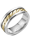 Crown Ring Jewellery - Band - Plain Blue Royale 14k Yellow and White Gold Twist 7.5mm Wedding Band