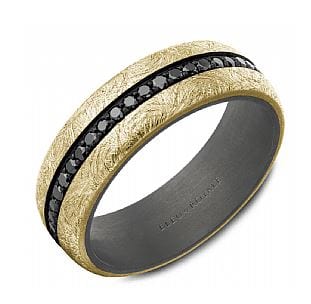 Crown Ring Jewellery - Band - Diamond Blue Royale 14K Yellow Gold and Titanium Black Diamond Band