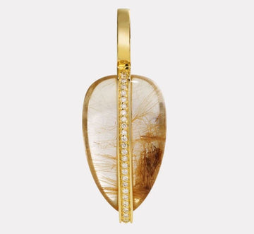 By Pariah Jewellery - Necklace BY PARIAH 14k Yellow Gold Small Rutilated Quartz Diamond Pebble Pendant