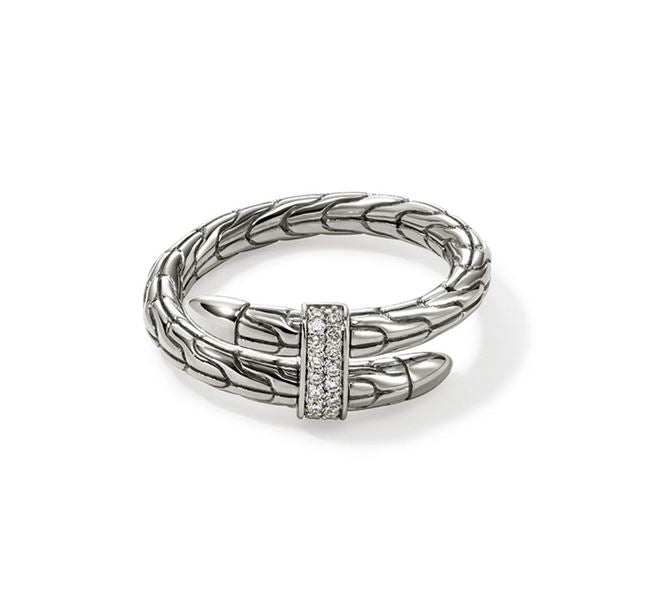 John Hardy Sterling Silver Spear Ring with Diamonds