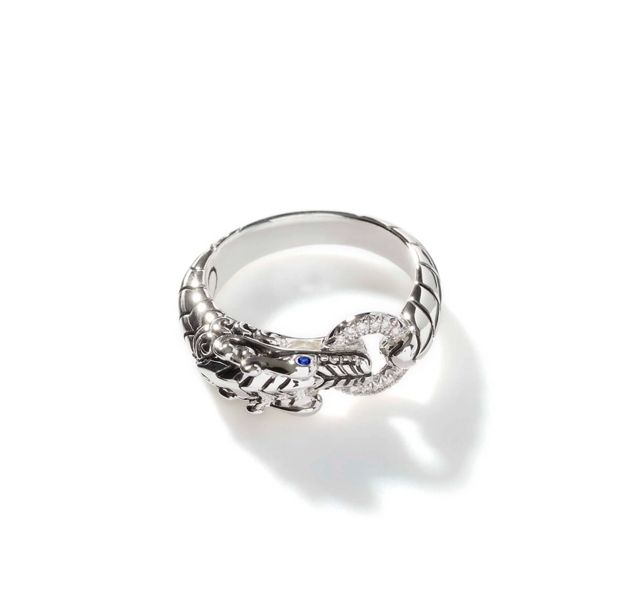 John Hardy Sterling Silver Naga Ring with Diamonds