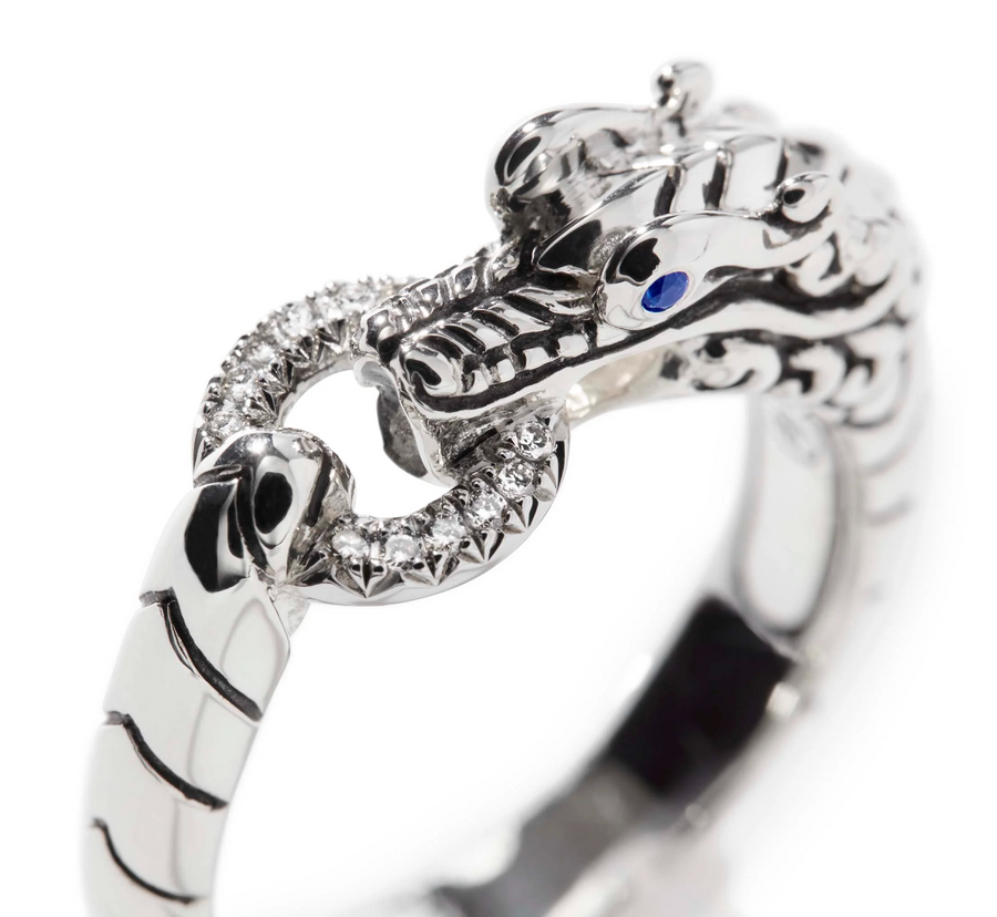 John Hardy Sterling Silver Naga Ring with Diamonds