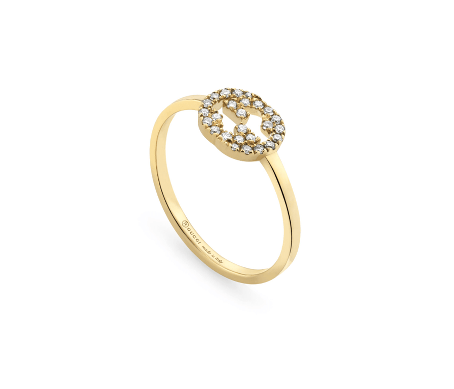 Gucci Jewellery - Rings Gucci 18K Yellow Gold Interlocking G Ring with Diamonds Size 6.5
