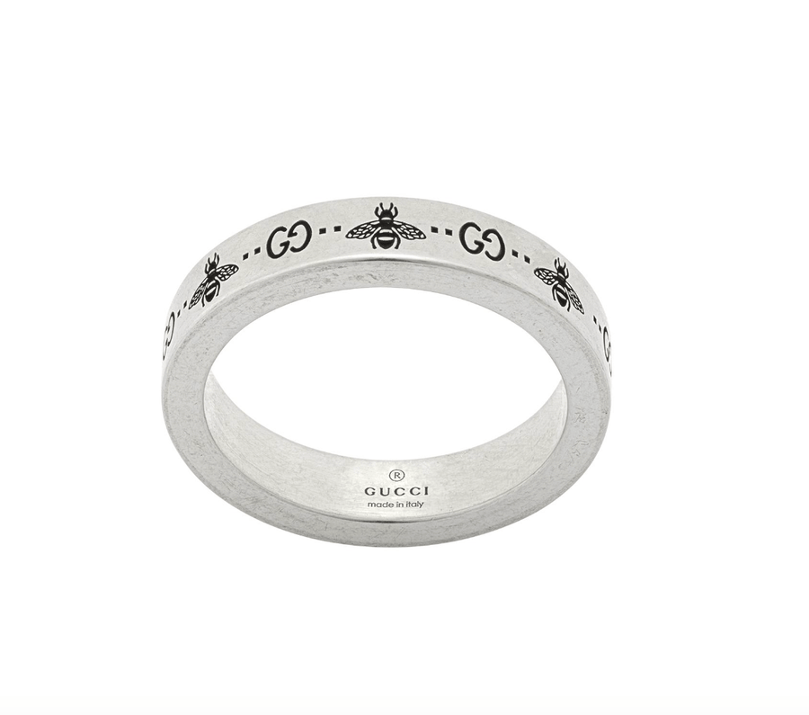 Gucci Jewellery - Rings Gucci GG and Bee Engraved Aged Silver Ring Size 9