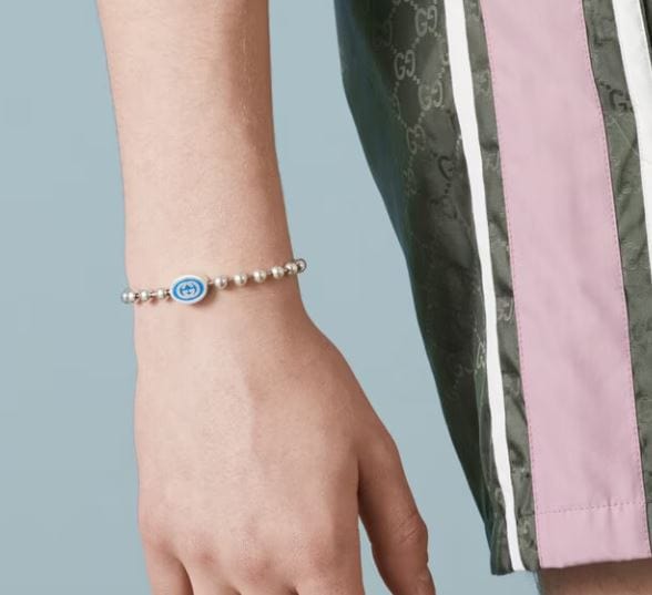 Gucci Jewellery - Bracelet Gucci Interlocking G Boule Blue Enamel Sterling Silver Chain Bracelet