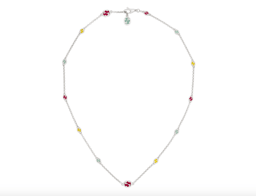 Gucci Jewellery - Necklace GUCCI Sterling Silver Interlocking G Necklace With Multicolor Enamel