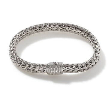 John Hardy Sterling Silver 7.5mm Icon Bracelet Diamonds