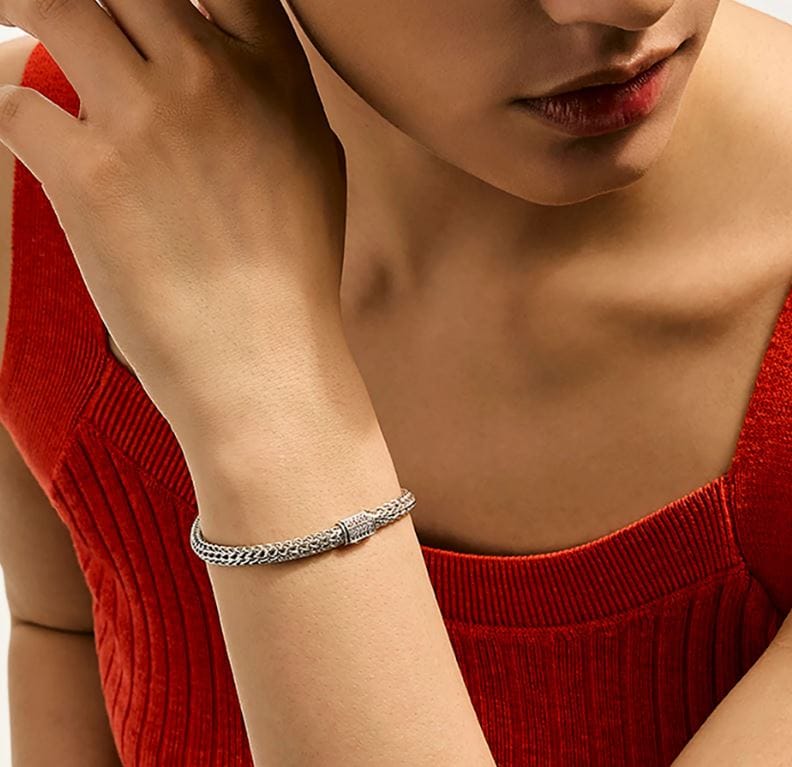 John Hardy Sterling Silver 5mm Icon Bracelet with Pave Diamond