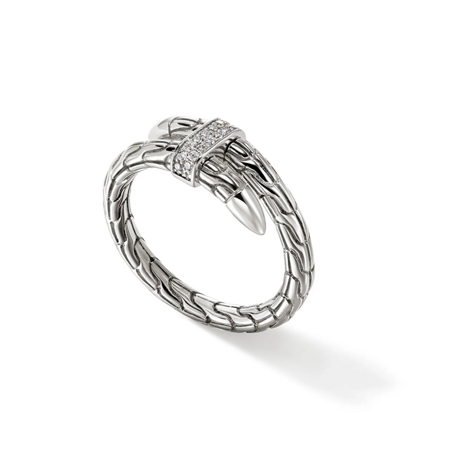 John Hardy Sterling Silver Spear Ring with Diamonds