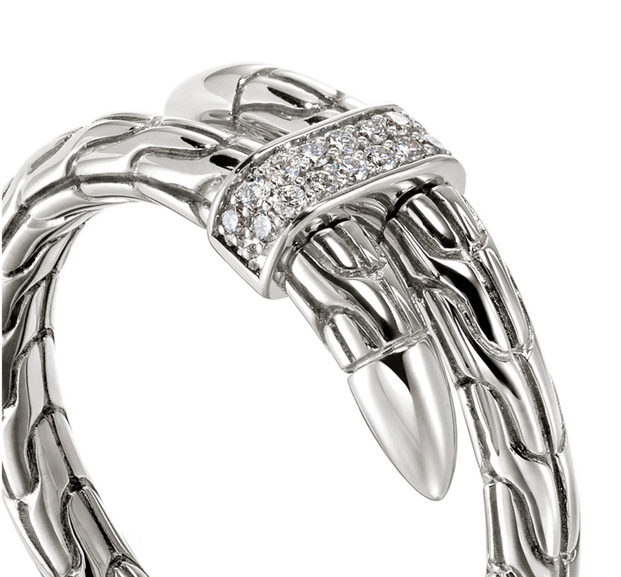 John Hardy Sterling Silver Spear Ring with Diamonds