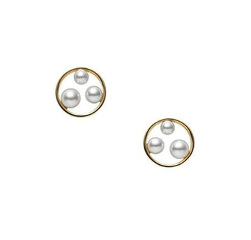 Mikimoto Jewellery - Earrings - Stud Mikimoto 18K Yellow Gold Circled Akoya Pearl Trinity Studs