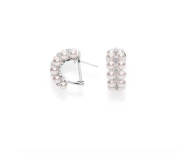 Mikimoto Jewellery - Earrings - Hoop Mikimoto Akoya Cultured Pearl and Diamond Cluster Earrings