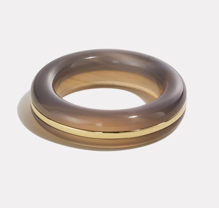 BY PARIAH Grey Agate Essential Gem Stacking Ring