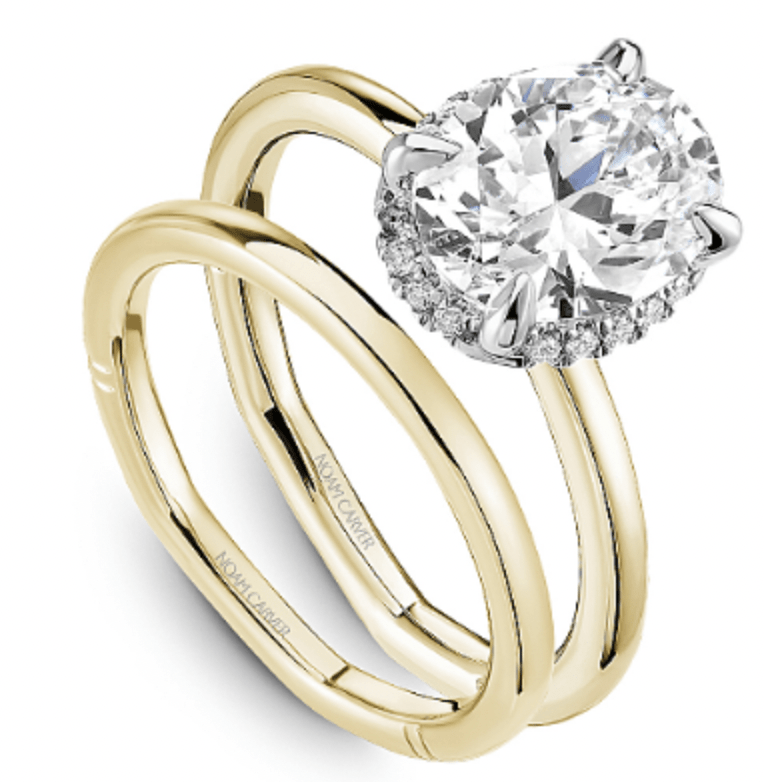 Crown Ring Jewellery - Rings Noam Carver Atelier 14K Two Tone Yellow Gold Shank with White Gold Head Oval 2.00ct Halo Engagement Ring