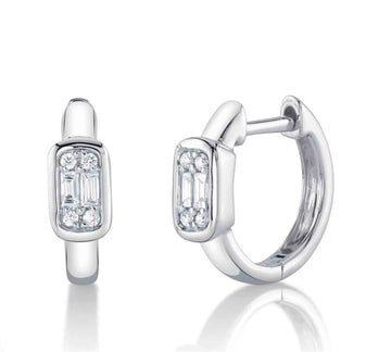 Shy Creation Jewellery - Earrings - Hoop Shy Creation 14K White Gold Diamond Mosaic Huggie Hoops