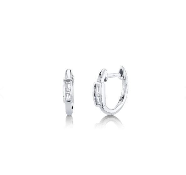 Shy Creation Jewellery - Earrings - Hoop Shy Creation 14K White Gold Double Diamond Huggie Hoops