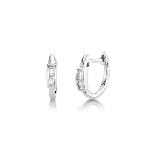 Shy Creation Jewellery - Earrings - Hoop Shy Creation 14K White Gold Double Diamond Huggie Hoops