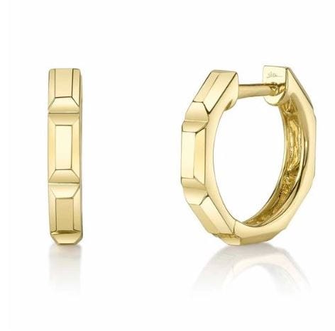Shy Creation Jewellery - Earrings - Hoop Shy Creation 14K Yellow Gold Baguette Pattern Huggie Hoops