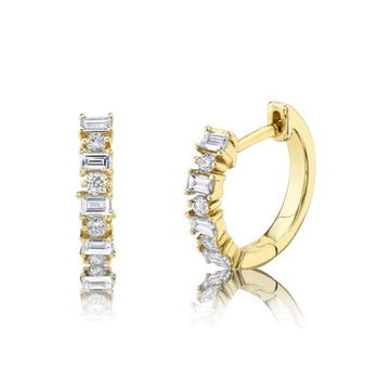 Shy Creation Jewellery - Earrings - Hoop Shy Creation 14K Yellow Gold Diamond Baguette Huggies