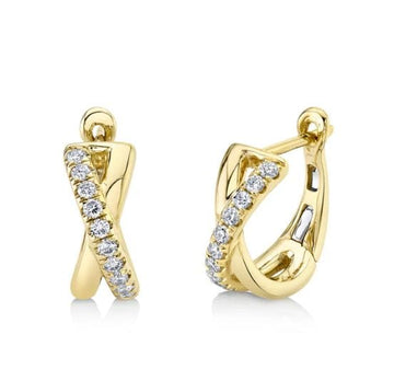 Shy Creation Jewellery - Earrings - Hoop Shy Creation 14K Yellow Gold Diamond Criss Cross Huggie Hoops