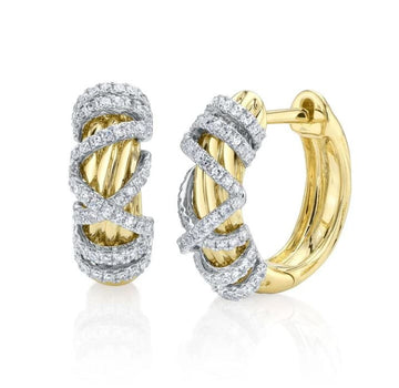 Shy Creation Jewellery - Earrings - Hoop Shy Creation 14K Yellow Gold Diamond Entwined Huggie Hoops