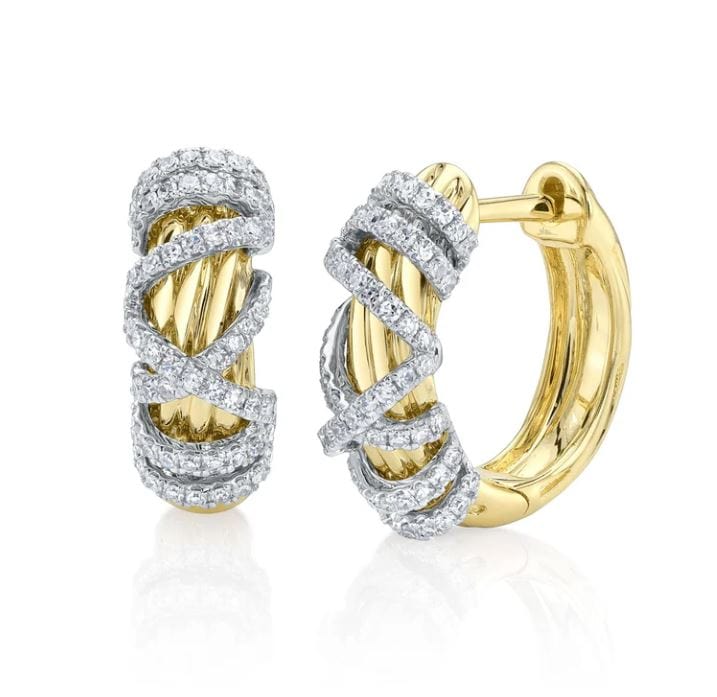Shy Creation Jewellery - Earrings - Hoop Shy Creation 14K Yellow Gold Diamond Entwined Huggie Hoops