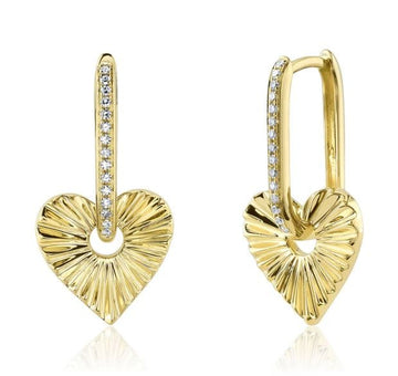 Shy Creation Jewellery - Earrings - Drop Shy Creation 14K Yellow Gold Diamond Huggie Heart Drop Earrings