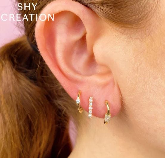 Shy Creation Jewellery - Earrings - Hoop Shy Creation 14K Yellow Gold Diamond Huggie Hoops