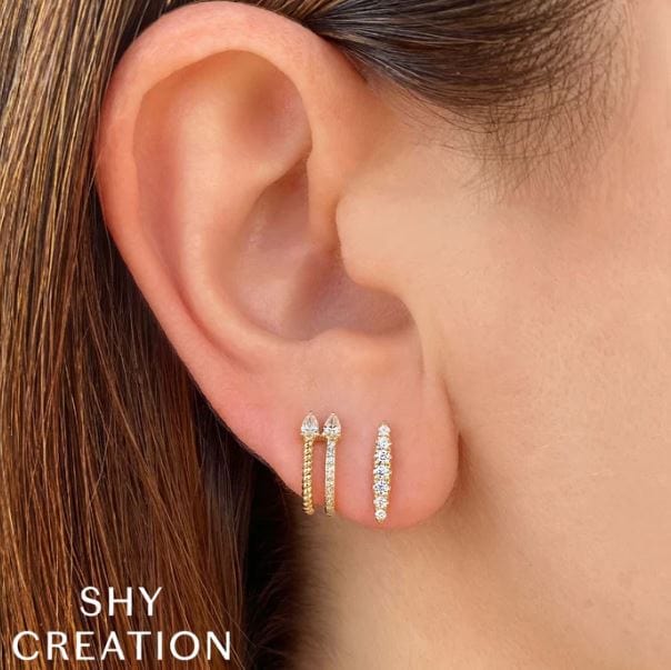 Shy Creation Jewellery - Earrings - Stud Shy Creation 14K Yellow Gold Diamond Line Bar Studs