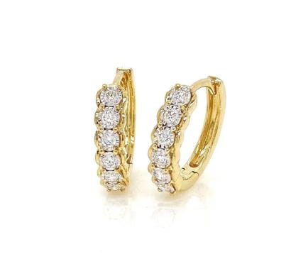 Shy Creation Jewellery - Earrings - Hoop Shy Creation 14K Yellow Gold Diamond Line Huggie Hoops