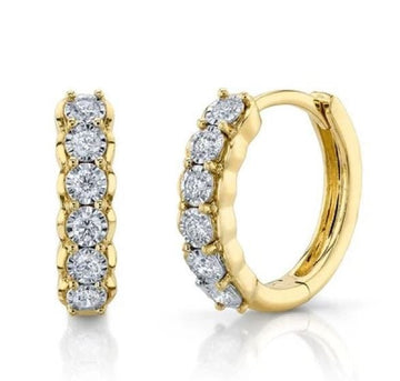 Shy Creation Jewellery - Earrings - Hoop Shy Creation 14K Yellow Gold Diamond Line Huggie Hoops
