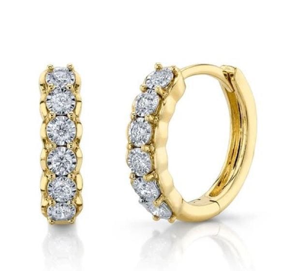 Shy Creation Jewellery - Earrings - Hoop Shy Creation 14K Yellow Gold Diamond Line Huggie Hoops