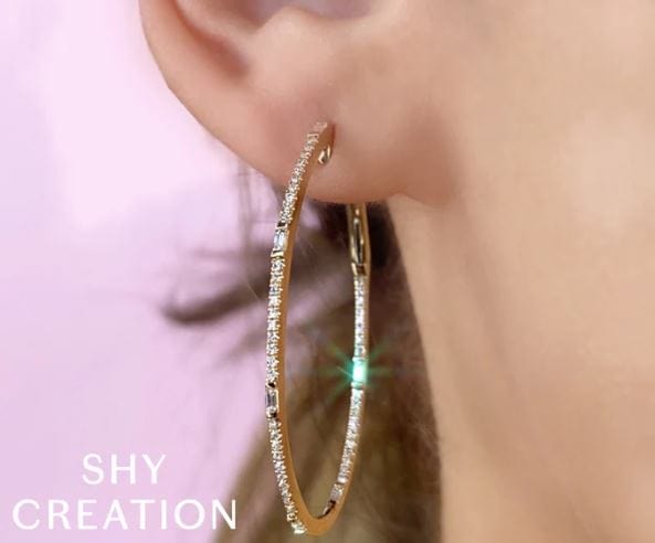 Shy Creation Jewellery - Earrings - Hoop Shy Creation 14K Yellow Gold Diamond Oval Omega Hoops