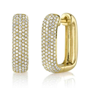 Shy Creation Jewellery - Earrings - Hoop Shy Creation 14K Yellow Gold Diamond Pave Rectangular Huggie Hoops