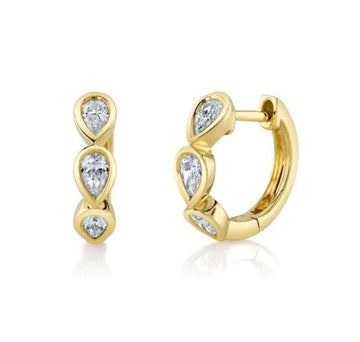 Shy Creation Jewellery - Earrings - Hoop Shy Creation 14K Yellow Gold Diamond Pear Shapes Huggie Hoops