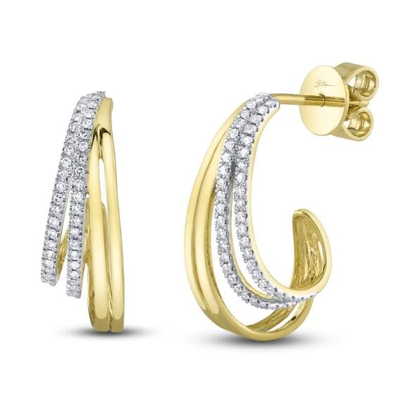 Shy Creation Jewellery - Earrings - Hoop Shy Creation 14K Yellow Gold Diamond Quad Loop Post Hoops