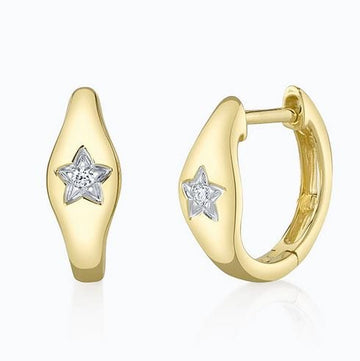 Shy Creation Jewellery - Earrings - Hoop Shy Creation 14K Yellow Gold Diamond Star Huggies