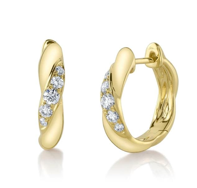 Shy Creation Jewellery - Earrings - Hoop Shy Creation 14K Yellow Gold Diamond Twist Huggie Hoops