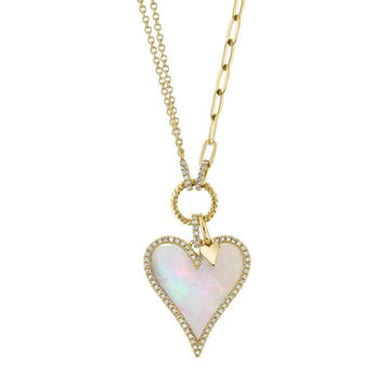 Shy Creation Jewellery - Necklace Shy Creation 14K Yellow Gold Mother of Pearl Diamond Heart Necklace