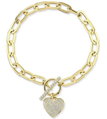 Shy Creation Jewellery - Bracelet Shy Creation 14K Yellow Gold Pave Heart Paperclip Bracelet