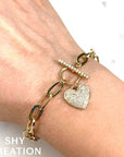 Shy Creation Jewellery - Bracelet Shy Creation 14K Yellow Gold Pave Heart Paperclip Bracelet