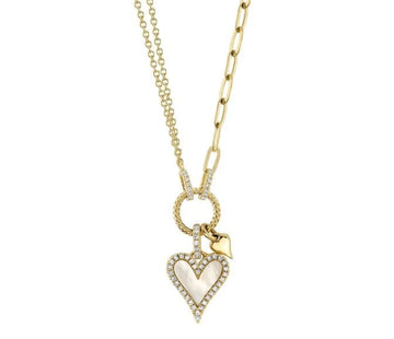 Shy Creation Jewellery - Necklace Shy Creation 14K Yellow Gold Small Mother of Pearl Diamond Heart Necklace