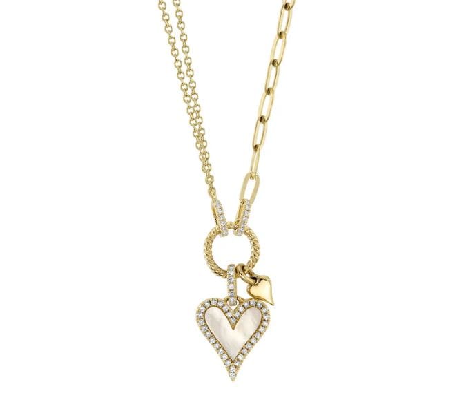Shy Creation Jewellery - Necklace Shy Creation 14K Yellow Gold Small Mother of Pearl Diamond Heart Necklace