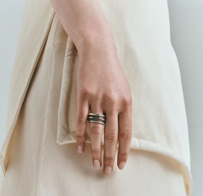 BY PARIAH Grey Agate Essential Gem Stacking Ring